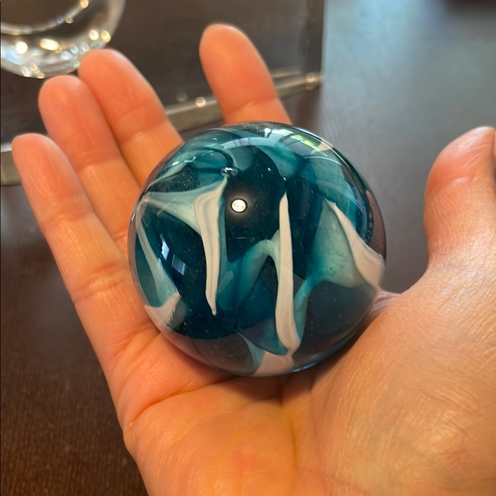 Elegant Glass Art Sculpture with Blue Accents - Picture 3 of 7
